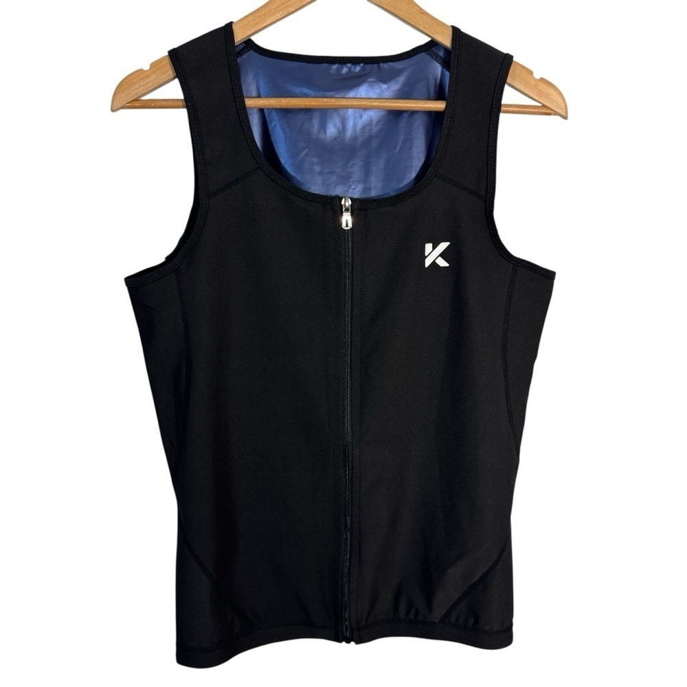 Kewlioo Snug & Tight Fit Sauna Vest Mens S/M Black Zip Front Tight Athletic EUC